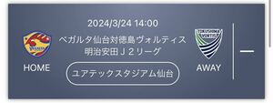 早い者勝ち 3/24 14:00〜 ベガルタ仙台 徳島ヴォルティス　Sバック指定席　チケット2枚ペア 良好席　URL送信