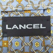 ランセル ブランド ネクタイ ロゴ 花柄 格子柄 シルク イタリア製 メンズ ブルー LANCEL_画像4