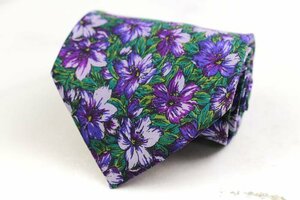  Benetton brand necktie total pattern floral print leaf pattern silk Italy made men's blue BENETTON