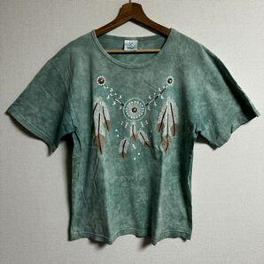 【古着】USA製　lynee apparel tシャツ　ラメ　オブジェ　タイダイ　オーバーサイズ　mサイズ