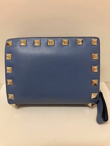 ヴァレンティノ ロックスタッズ 二つ折り財布 濃い水色 VALENTINO