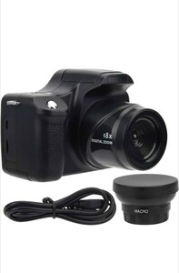 デジタルカメラ、3.0インチLCDスクリーン18倍ズームHD一眼レフ24MP写真撮影(標準+広角レンズ)