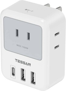 USB-C コンセント タップ TESSAN 電源タップ USB-C付き 3個AC口 