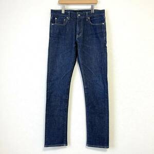 定番◎★UNIQLO JEANS ユニクロ ジーンズ★デニム パンツ ボトムス スリム ストレート ストレッチ セルビッジ ブルー メンズ W31/DD7851