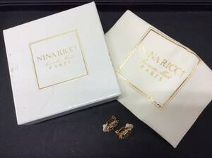 ■4191　NINA RICCI ニナリッチ イヤリング ラインストーン ゴールドカラー アクセサリー NRロゴ ヴィンテージ ブランド 箱付