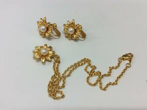 ■4075 KENZO ケンゾー フェイクパール フラワーデザイン ネックレス イヤリング アクセサリー 