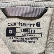 【980円スタート】USA 古着 スウェット パーカ Carhartt ロゴ プリント くすみカラー グリーン メンズXL 大きいサイズ ワーク BE0104_画像2