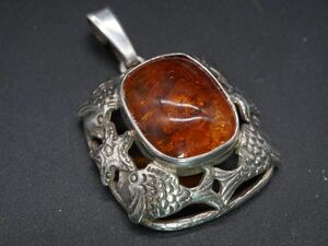 [1415]SILVER silver 835 amber ko Haku amber necklace top pendant top TIA