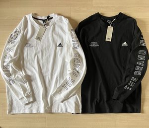 adidas■アディダス ルーズフィット ヘビーシングルジャージー ロンT 2枚セット 黒 白 長袖Tシャツ 厚手 24'春モデル 正規品 〔L〕