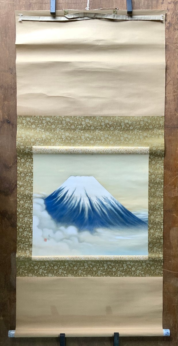 BP-666 ■Shipping included■ Shunsui Fuji Hanging Scroll Silk Hand-painted Painting Landscape Mt. Fuji Artwork 138×69cm /KuJYra, Artwork, book, hanging scroll