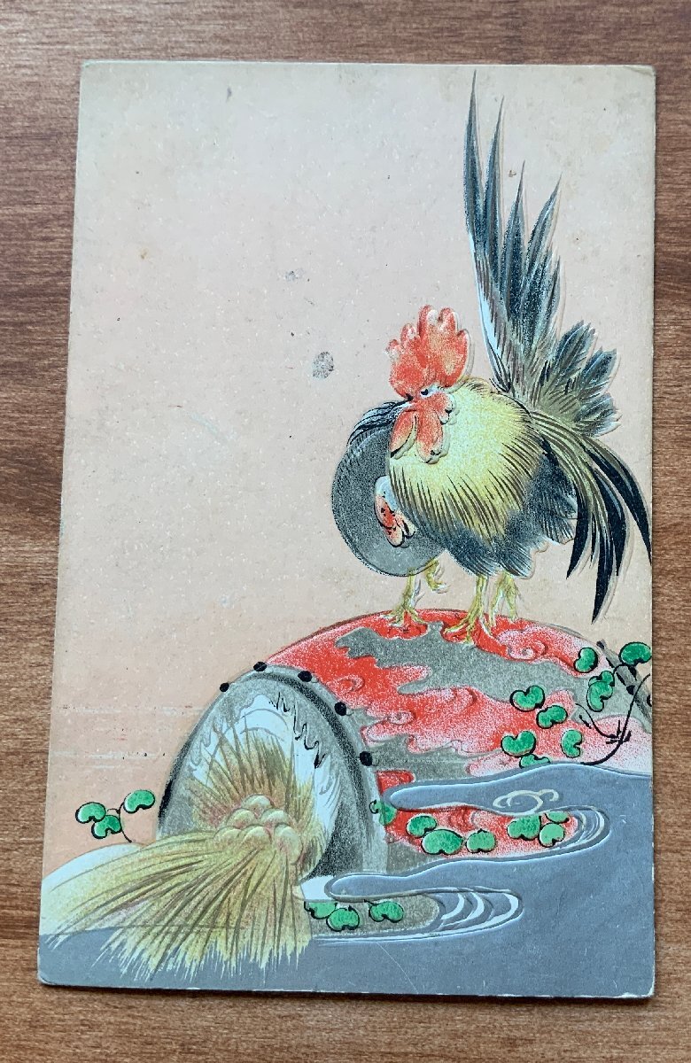 VV-1837 ■Shipping included■ Chicken Bird Painting Art Object Art Embossed Design Retro Tokyo Ningyocho Street Tozando Postcard Old Postcard Photo Old Photo/Kunara, printed matter, postcard, Postcard, others