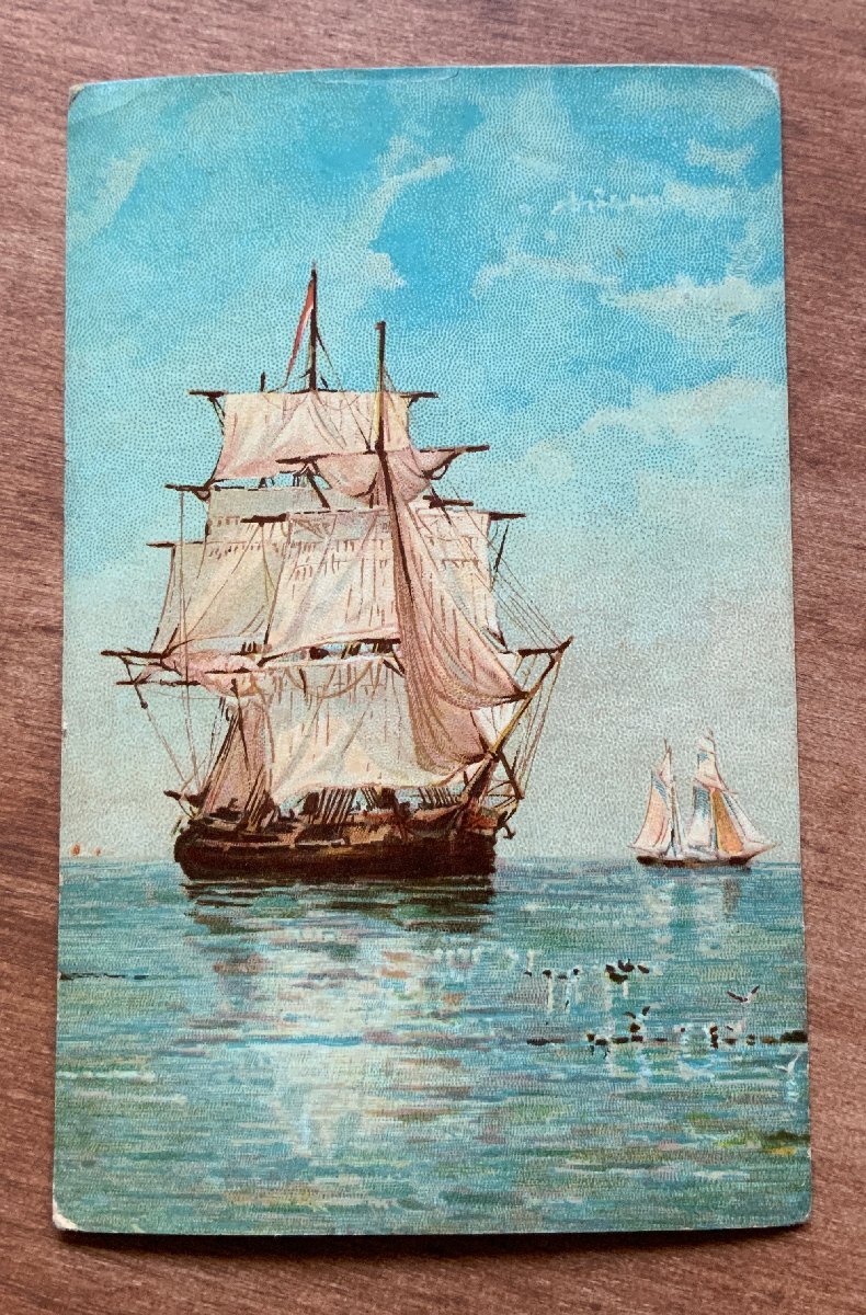 VV-1659 ■Shipping included■ Sailboat, sailing ship, ship, boat, sea, scenery, landscape, nature, retro, antique, painting, art, fine art, postcard, old postcard, photo, old photo/Kunara, Printed materials, Postcard, Postcard, others