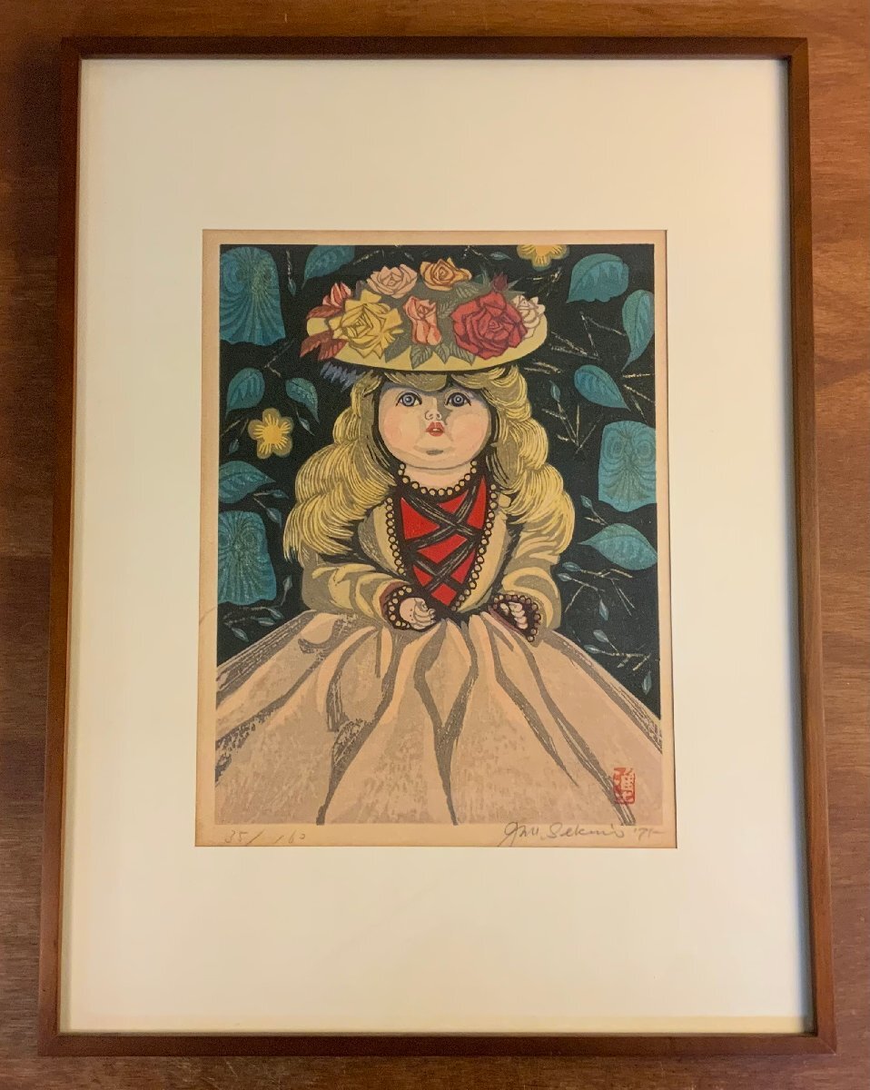 BA641 ■Shipping included■ Junichiro Sekino French Doll Limited to 160 copies Woodblock print Authentic Hand-written signature Western doll Painting Artwork 1.kg /KuJYra, Artwork, Prints, woodblock print
