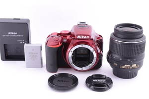 [極上美品, SC: 8k] Nikon D5500 DSLR Camera Red Body Lens Kit w/AF-S 18-55mm G VR ニコン 一眼レフ カメラ レンズ キット NB-00315