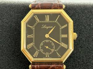 ★稼働品★ LONGINES ロンジン 手巻き 純正尾錠 黒文字盤 オクタゴン 150周年記念モデル メンズ 腕時計 ブラック×ゴールド スイス製