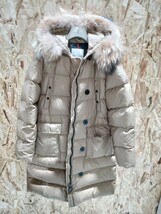 本物 MONCLER モンクレール 毛皮ファー付 ロングダウン　ダウンコート ジャケット ベージュ系 レディース_画像1