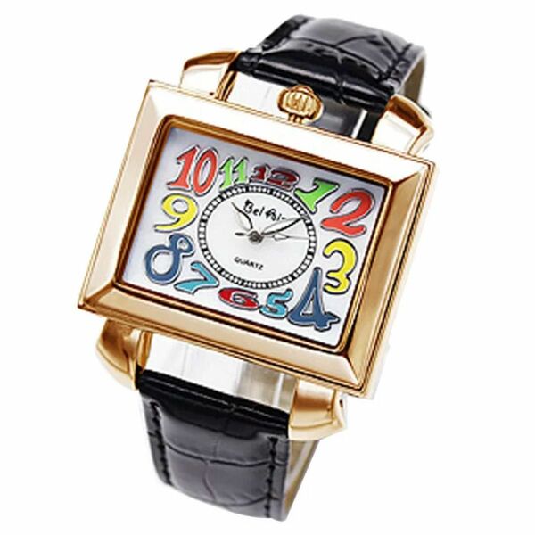 レディース　腕時計 【シェル文字盤を使用！】トップリューズ式ミディアムフェイス腕時計 ピンクゴールド＆ブラック 
