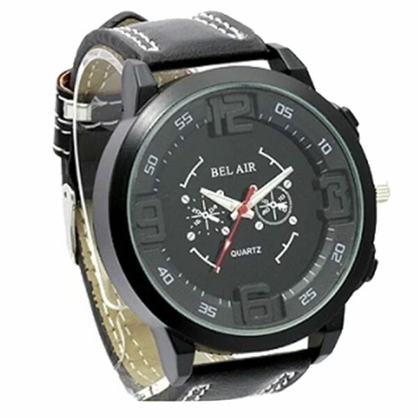 立体インデックスが特徴的なカジュアル メンズ 腕時計 ブラック