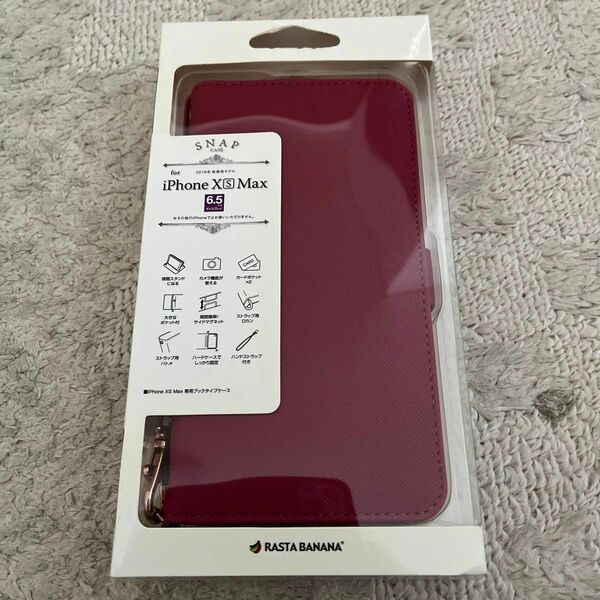 iPhone XS Max用 手帳型ケース ハンドストラップ付き マゼンタ 4259IP865BO