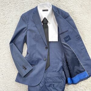 タカキュー【鮮やかな色味】TAKA-Q スーツ　セットアップ　テーラードジャケット　ストライプ　ライトブルー　M位