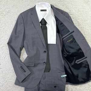 ナノユニバース【紳士の風格】nano universe スーツ　セットアップ　テーラードジャケット　ストライプ　グレー　ウール