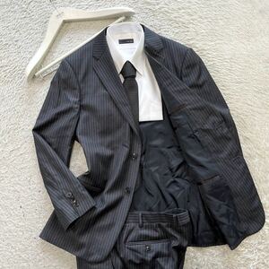 超希少サイズ！アルマーニコレツォーニ【極上のT LINE】ARMANI COLLEZIONI スーツ　セットアップ　ジャケット　ストライプ　グレー　2XL位