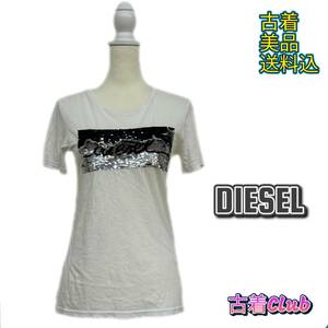 028DIESEL ディーゼル トップス Tシャツ 半袖 スパンコール カジュアル レディース ホワイト ブラック シルバー