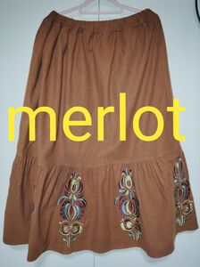 merlot 刺繍の可愛いスカート ブラウン フリーサイズ 