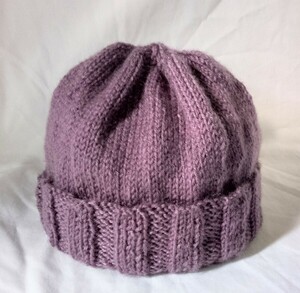 ゆったりニット帽/手編み/モーヴ・グレー紫/フリーサイズ