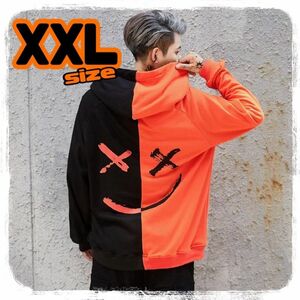 オーバーサイズ　パーカー　XXL メンズ　ブラック　黒　オレンジ　韓国　人気　ユニセックス　ビッグシルエット　プルオーバー　裏起毛