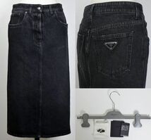 2022 PRADA プラダ ブラックデニム ロングスカート 36 washed denim skirt b7867_画像1