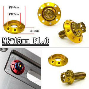 フランジ付六角ボルト M6*15mm P1.0 カラーワッシャー付 フジツボ 座面枠付 20mm 外装 汎用 車 バイク ゴールド×ゴールド