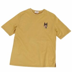 美品 エルメス HERMES Tシャツ 22AW カットソー レザーパッチ コットン トップス メンズ イタリア製 XL マスタード cf03dr-rm11e27029