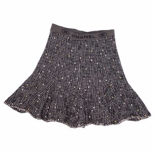  beautiful goods Chanel CHANEL 06P skirt flair skirt short tweed here Mark bottoms lady's 36 black cf02dn-rm18f09048