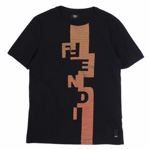 美品 フェンディ FENDI Tシャツ カットソー 半袖 ショートスリーブ ロゴ トップス メンズ XL ブラック cf03on-rm11f09309