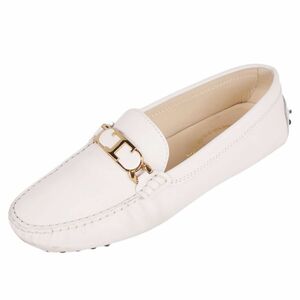 トッズ TOD'S ローファー モカシン ドライビングシューズ ゴールドチェーン カーフレザー 38 1/2(25cm相当) ホワイト cf03on-rm04c14728