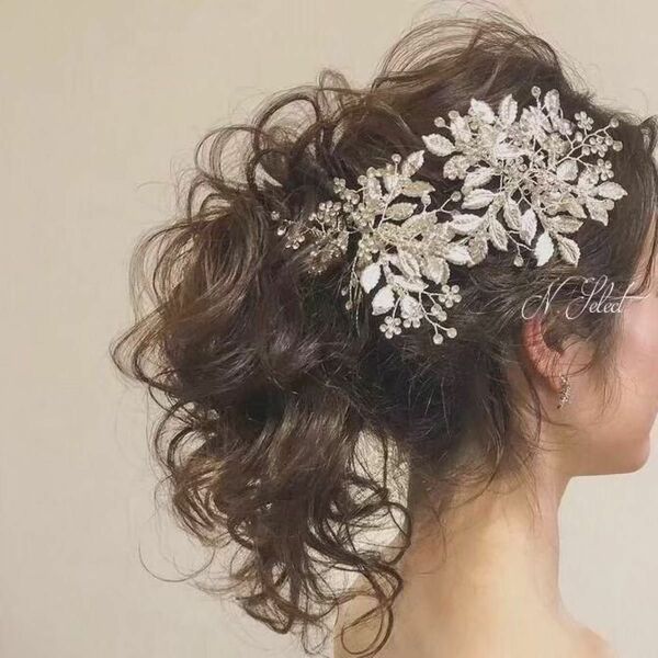 新品シルバーリーフヘッドドレス 小枝 ヘアアクセサリー　 結婚式 ブライダル