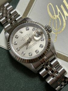 即決！ロレックス ROLEX 1995年製国内正規品オーバーホール済み制度0抜群SS×ホワイトゴールドデイトジャスト　69174 シルバーダイヤ10P