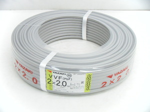 YAZAKI ヤザキ VVF2.0-2c VVFケーブル 2×2.0mm 100m 灰 11kg 23年11月製造 未使用 ②_A