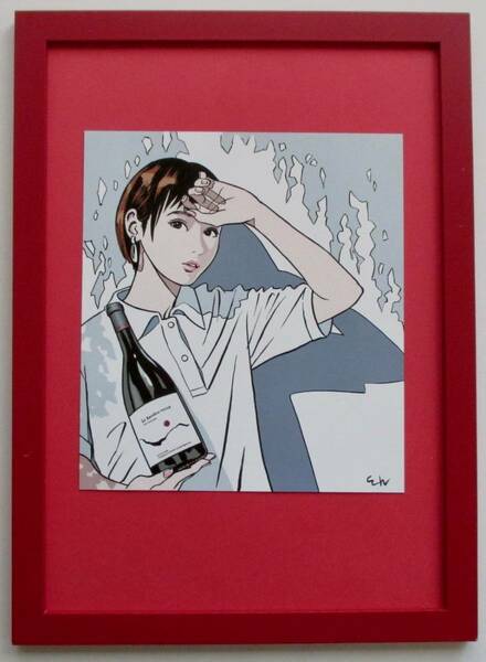  江口寿史 「ワイン美女3」 印刷物 画集画 A4新品額入り