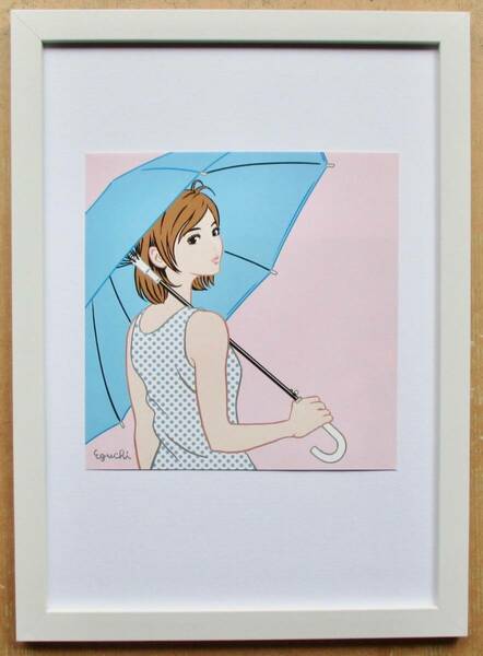  江口寿史「水色の傘1」印刷物　画集画 A4新品額入り
