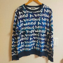 A BATHING APE アベイシングエイプ BAPE GRAFFITI チェック クルーネック CHECK CREWNECK スウェット　トレーナー M ブルー(青)_画像1