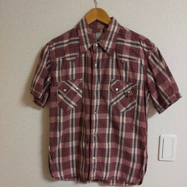 the flat head フラットヘッド CW-42HW JAQUARD WESTERN SHIRT ジャガード ウエスタンシャツ 半袖 40(L) レッド