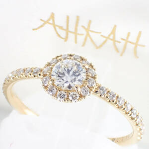  Ahkah AHKAH K18YG Vivienne b Lilian diamond 0.34ct ring 9 number PE0215010230Z yellow gold 