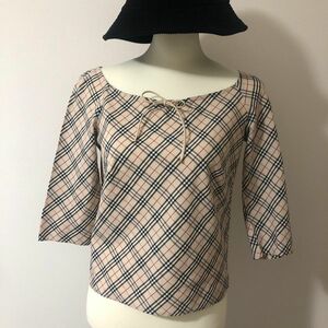 バーバリーブルーレーベル BURBERRY BLUE LABEL ブラウス カットソー 七分袖 ノバチェック ベージュ 38