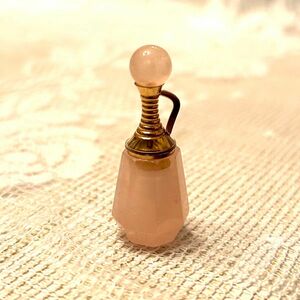 天然石香水瓶ネックレス　ローズクォーツ　開閉可能　真鍮ベネチアンチェーン