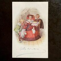 H. Schubert ★ アンティーク ポストカード 1924年 Vienne ドレスアップ 少女 少年 花束 お祝い オーストリア 絵葉書_画像1
