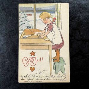 Elsa Beskow エルサ・ベスコフ ★ 1912年消印 アンティーク ポストカード クリスマス 女の子 ジンジャーブレッド スウェーデン 絵葉書