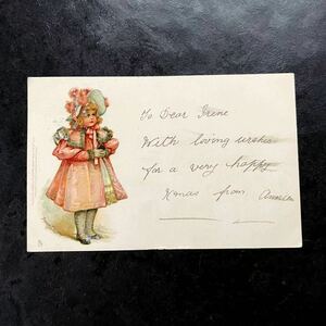 Frances Brundage ブランデージ ★ アンティーク ポストカード 1903年消印 Raphael Tuck ピンクドレスの少女 イギリス 絵葉書