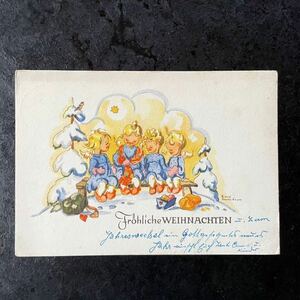 Liesel Lauterborn ★ ヴィンテージ ポストカード 1949年 クリスマス 天使 エンジェル 小鳥 ドイツ 絵葉書